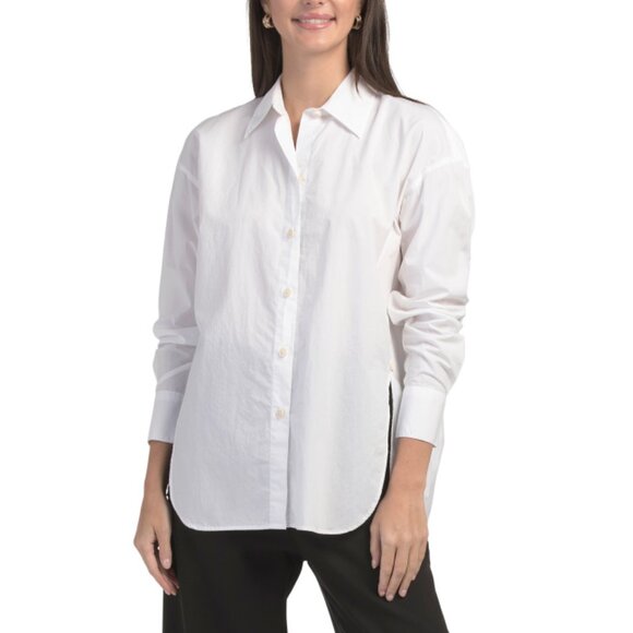 VINCE Optic White Long Sleeve Button Down Top - Picture 1 of 2